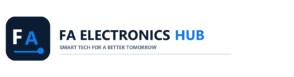 FA Electronics Hub logo in navy and blue with the tagline Smart Tech for a Better Tomorrow