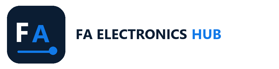 Compact FA Electronics Hub wordmark for phone headers